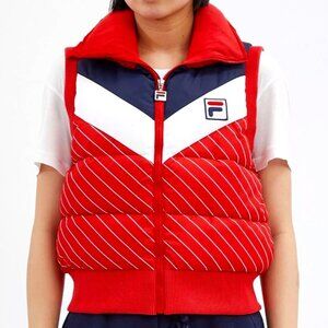 Fila Julie Puffer Vest Women's Size Medium Red White Full‎ Zip Sleeveless NWT